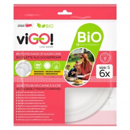Biodegradowalne talerze z trzciny cukrowej rozmiar S viGO!, 6 sztuk